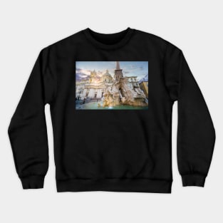 Fountain of the Four Rivers in Rome, Italy in Piazza Navona Crewneck Sweatshirt